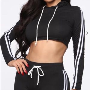 FASHIONNOVA black with white stripes tracksuit